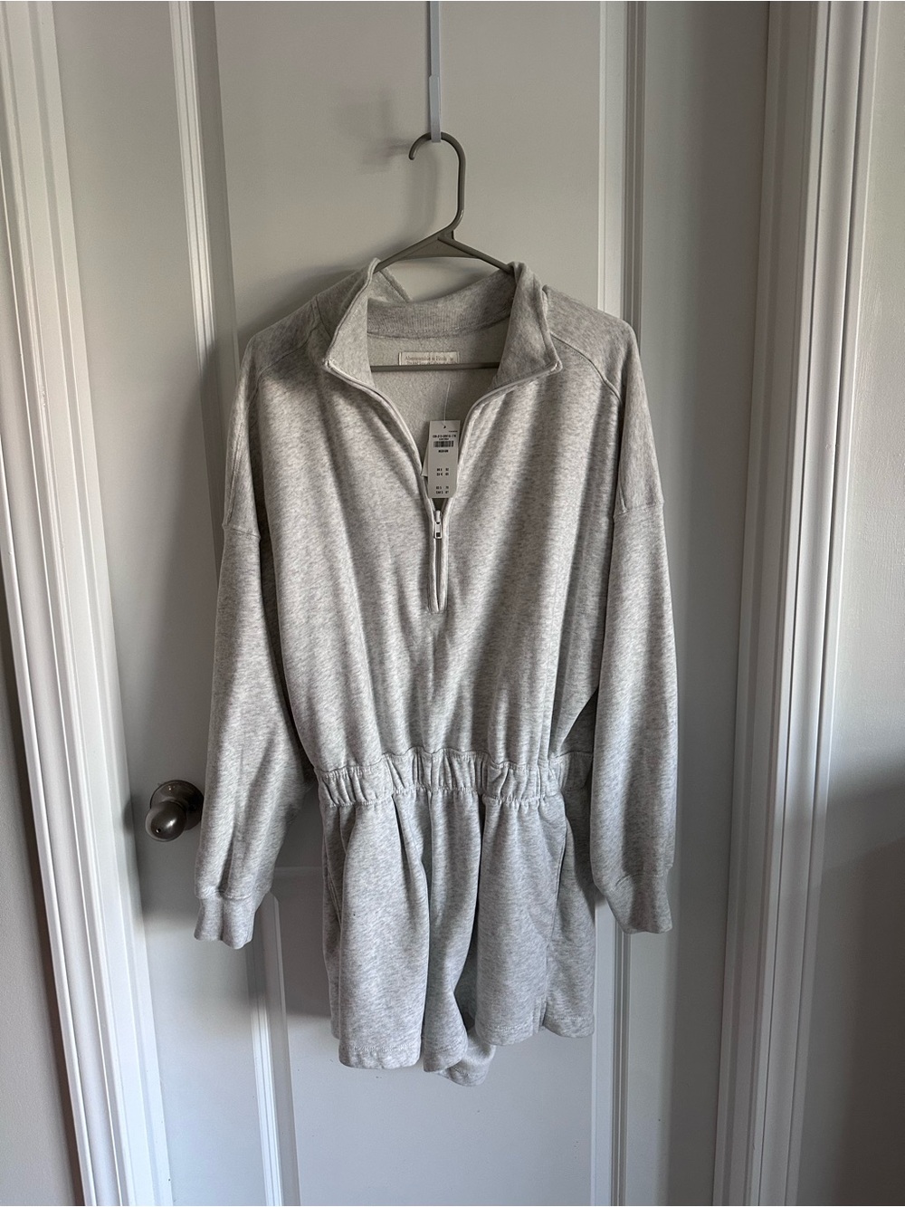 Abercrombie & Fitch Light Gray Half-Zip Sweatshirt Romper